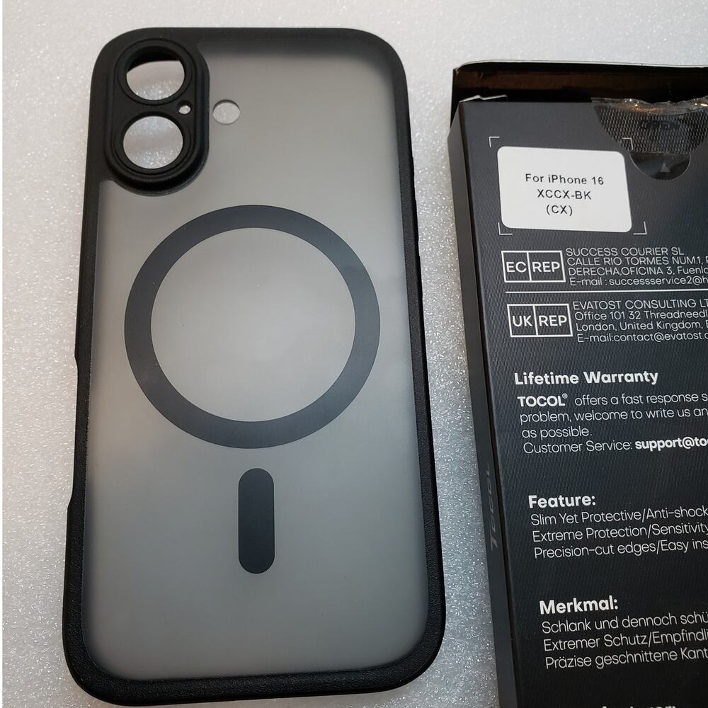 TOCOL Translucent Magnetic Case for iPhone 16 (Black)